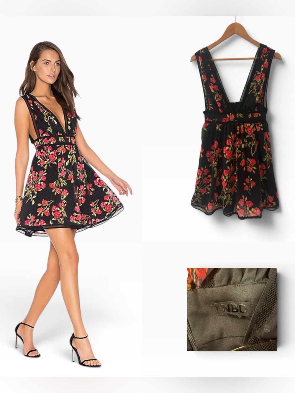 NBD Issac Floral Swiss Dot Mini Dress - Size Small